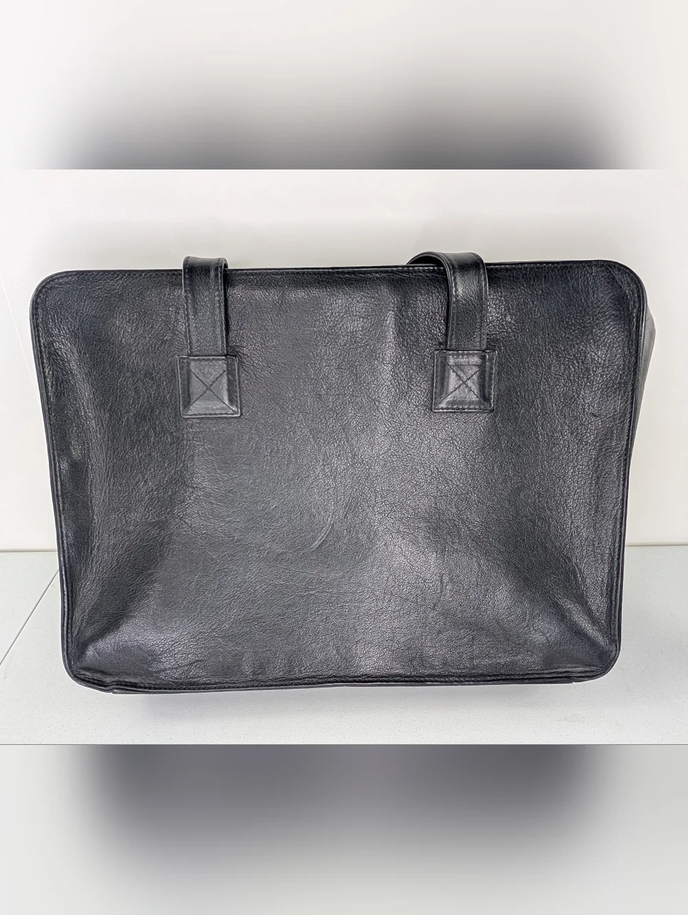 Spinneybeck Leather Briefcase Bag Rectangular Black Hand Straps Zip Around